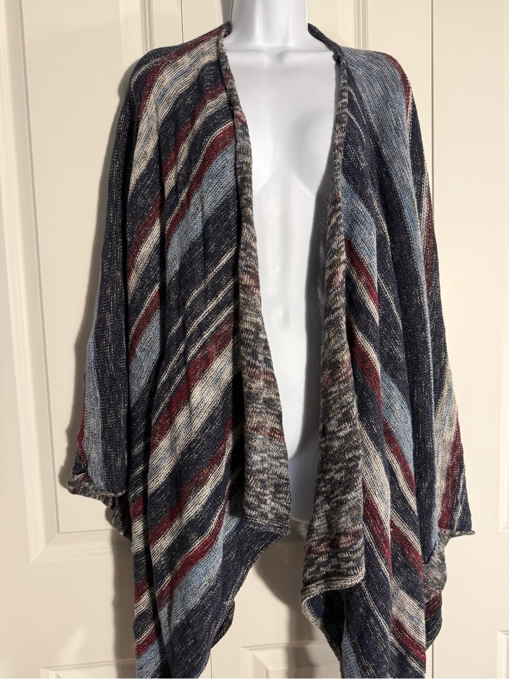 Free People Striped Open Front Poncho in Navy, Light Blue & Burgundy - Picture 7 of 7